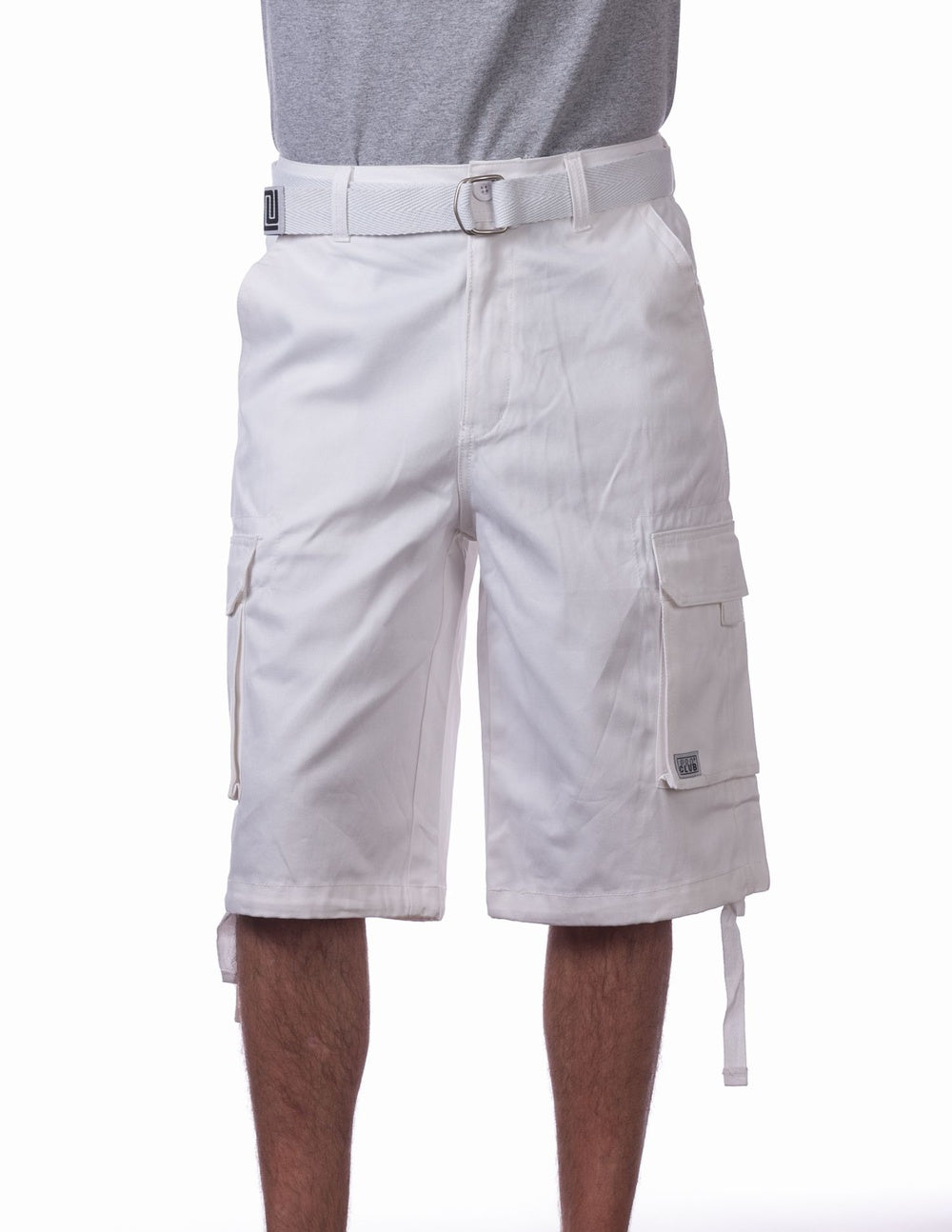 Pro Club Twill Cargo Shorts with Belt - WHITE