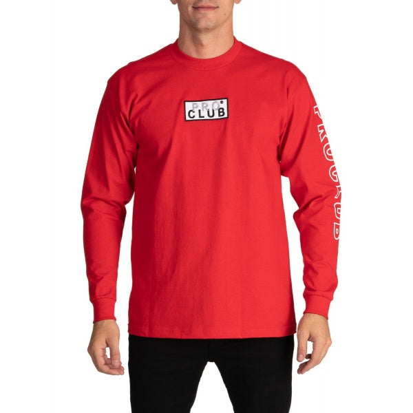 Pro Club Embroidered Box Logo Long Sleeve Heavyweight - RED
