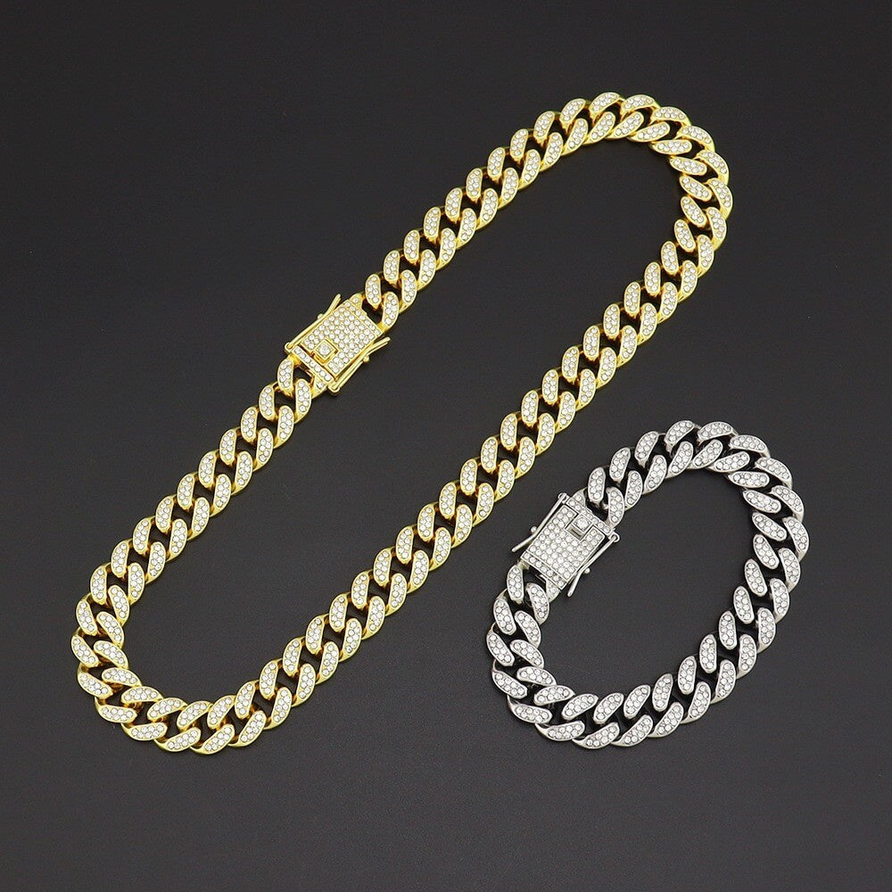 Rewahard - Men's Stainless Steel Diamond 18mm Cuban Chains & Bracelet