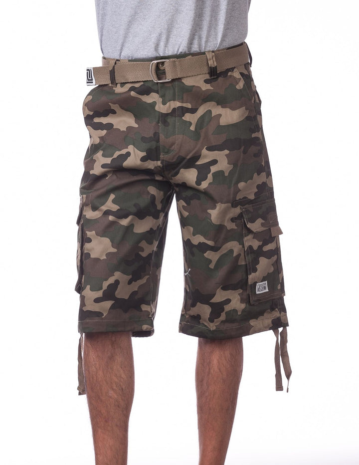 Pro Club - Twill Cargo Shorts with Belt - Green Camo