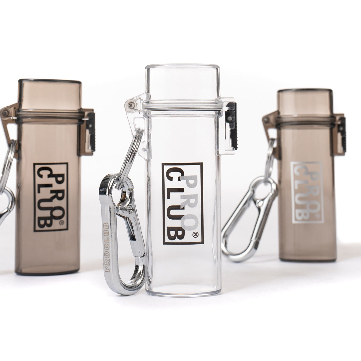 Pro Club Waterproof Lighter Case Keychain - Tinted case, Silver Logo