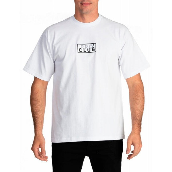 Pro Club Heavyweight Short Sleeve Embroidered Box Logo Tee - WHITE