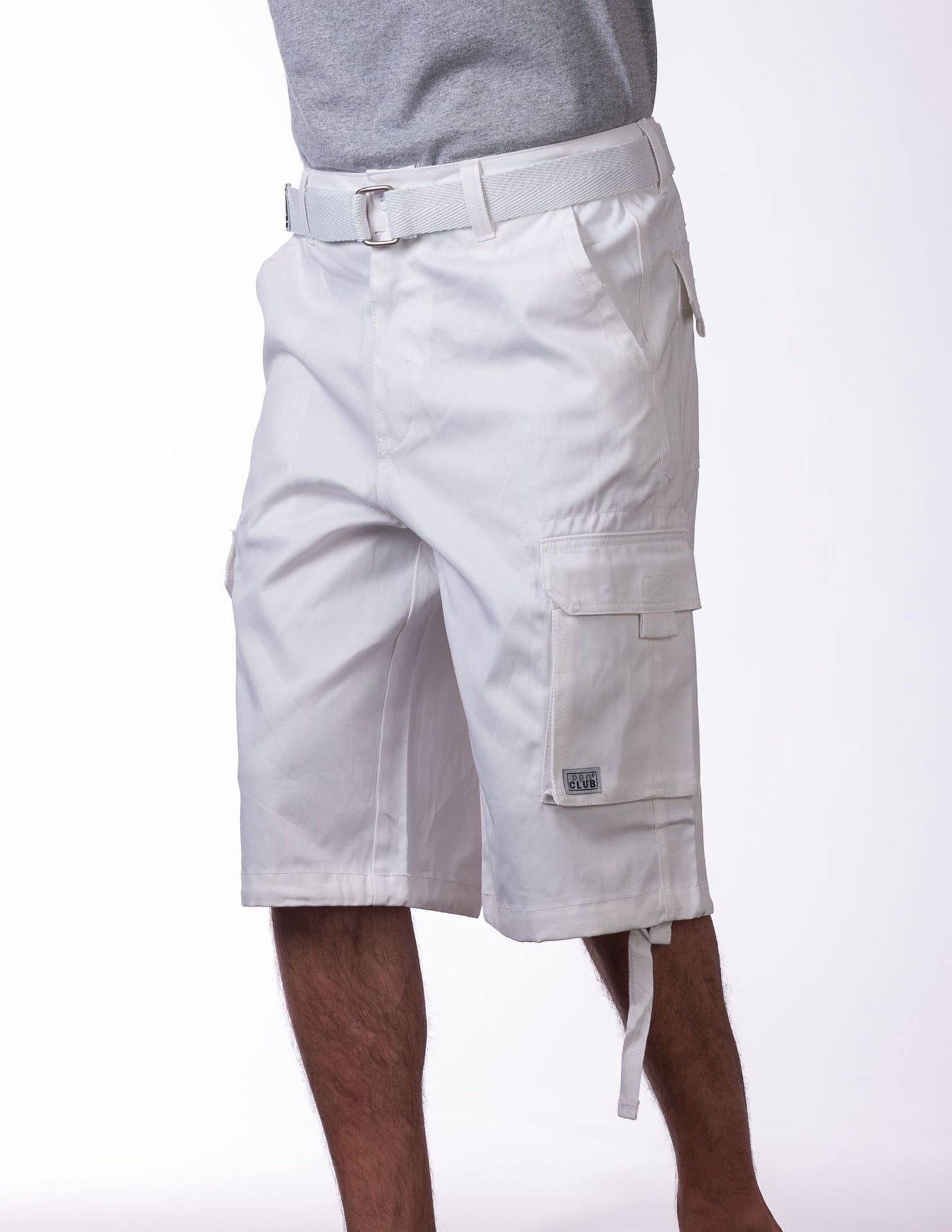 Pro Club Twill Cargo Shorts with Belt - WHITE