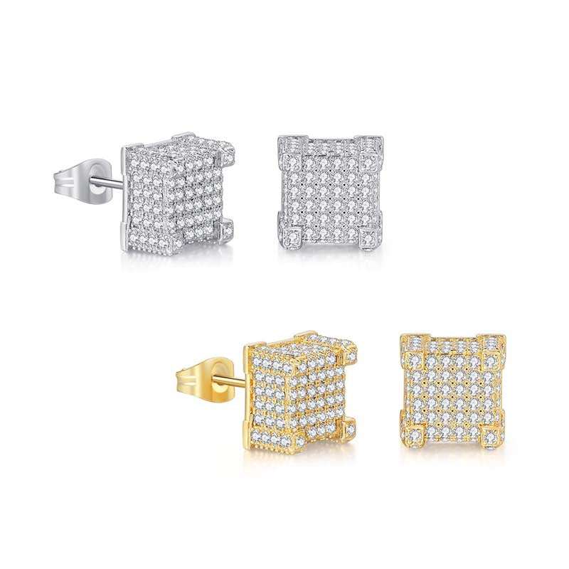 Cube Diamond Cluster Stud Earring