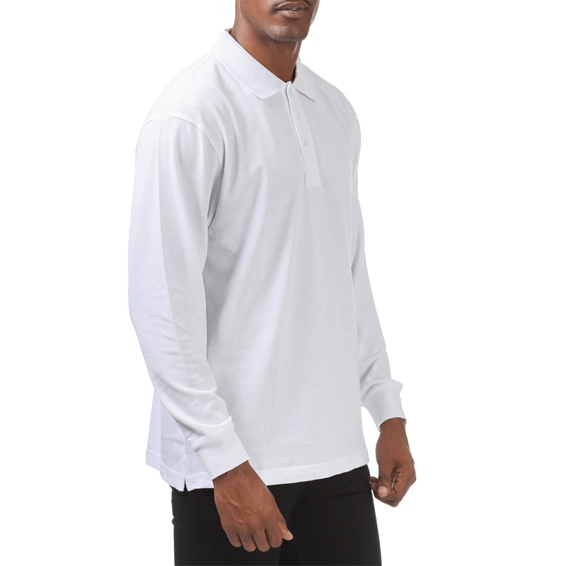 Pro Club Men's Pique Polo Cotton Long Sleeve Shirt - WHITE
