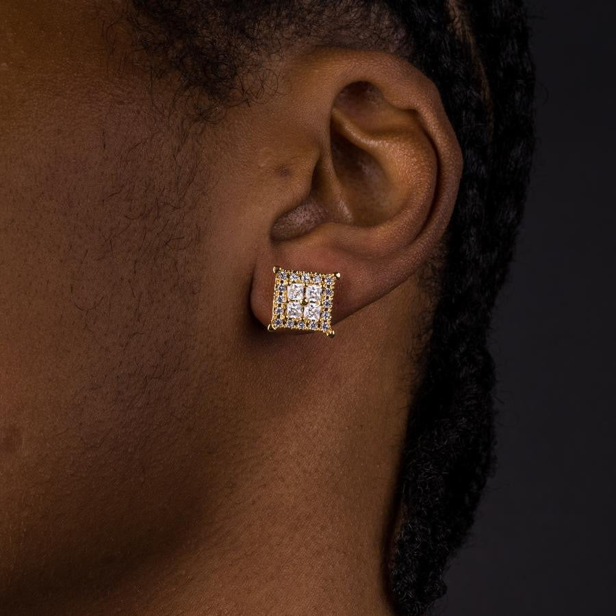 Square Diamond Cluster Stud Earring