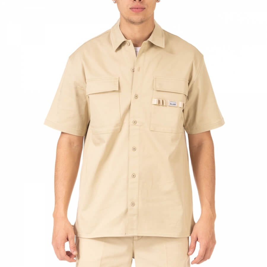 Pro Club Men's Workwear Mechanic's Short Sleeve Shirt - Khaki