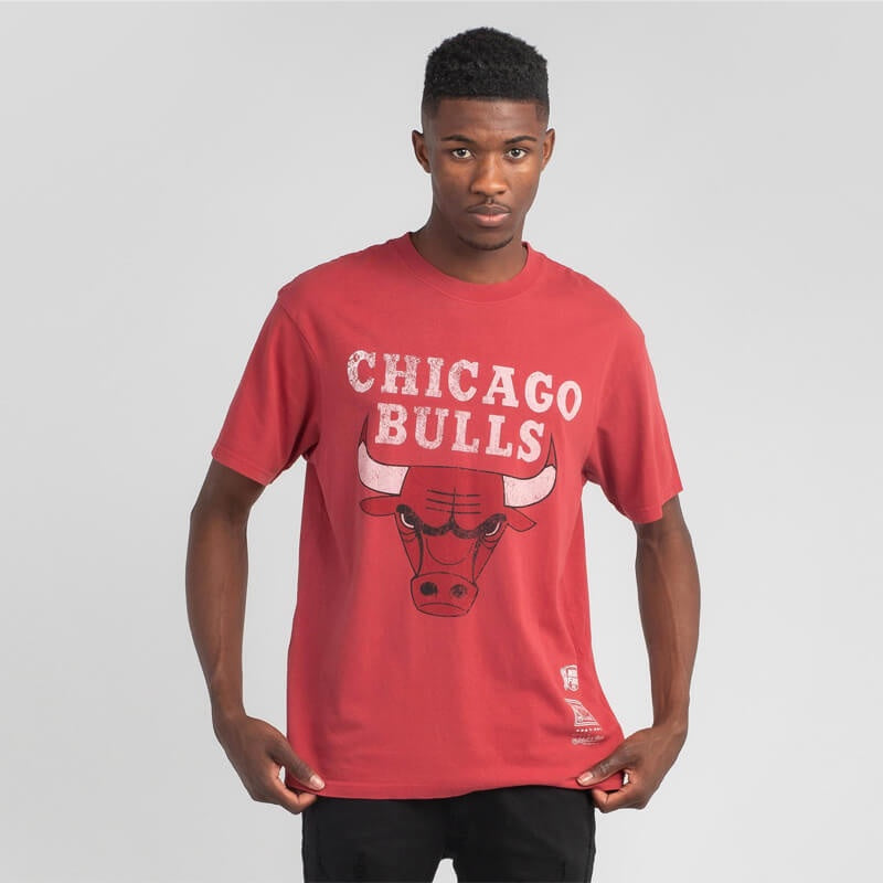 MITCHELL & NESS -Vintage Big Logo Clear Tee Bulls Faded Red