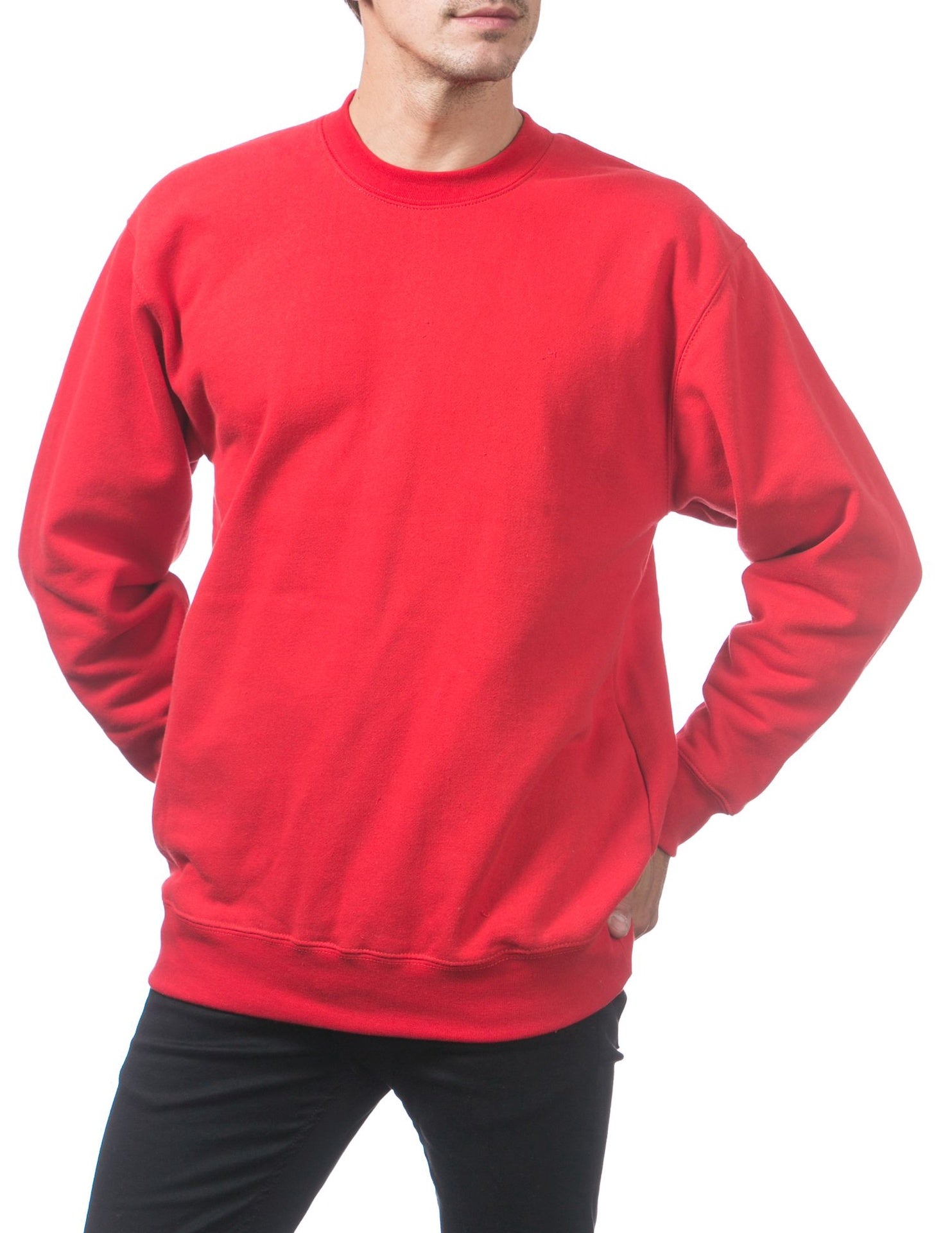 Pro Club Heavyweight Crew Neck Fleece Pullover Sweater (13oz) - RED