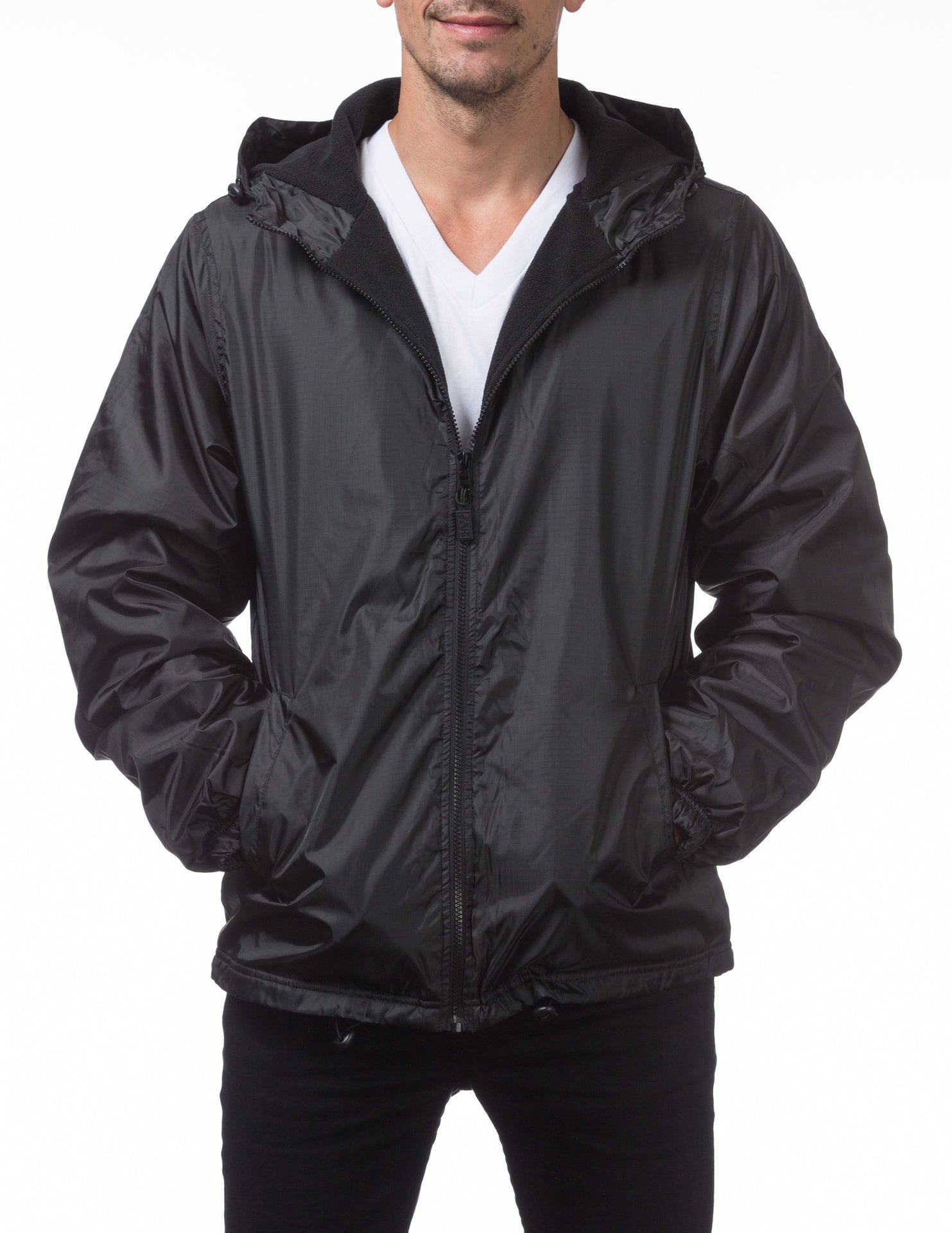 Pro Club Fleece Lined Windbreaker Jacket - BLACK