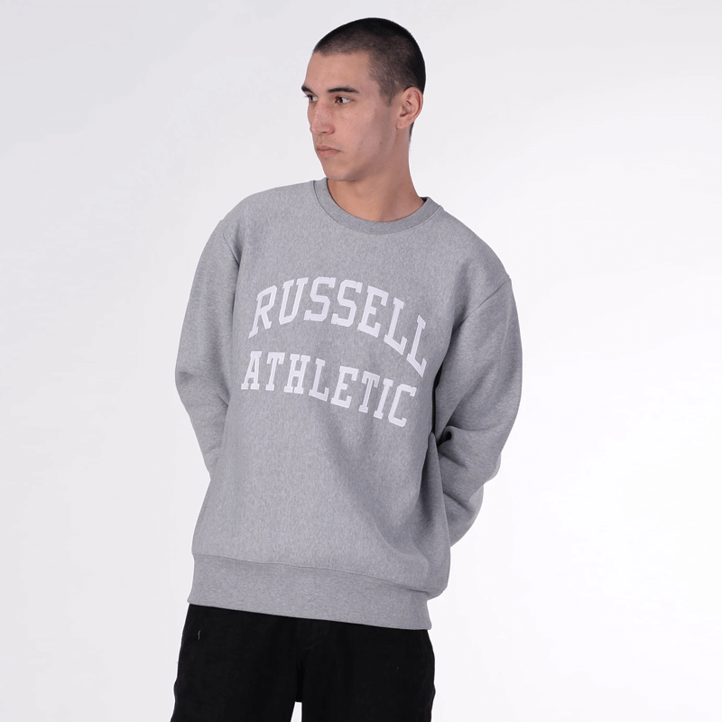 Russell Athletic Applique Arch Crew Sweater- GREY MARLE
