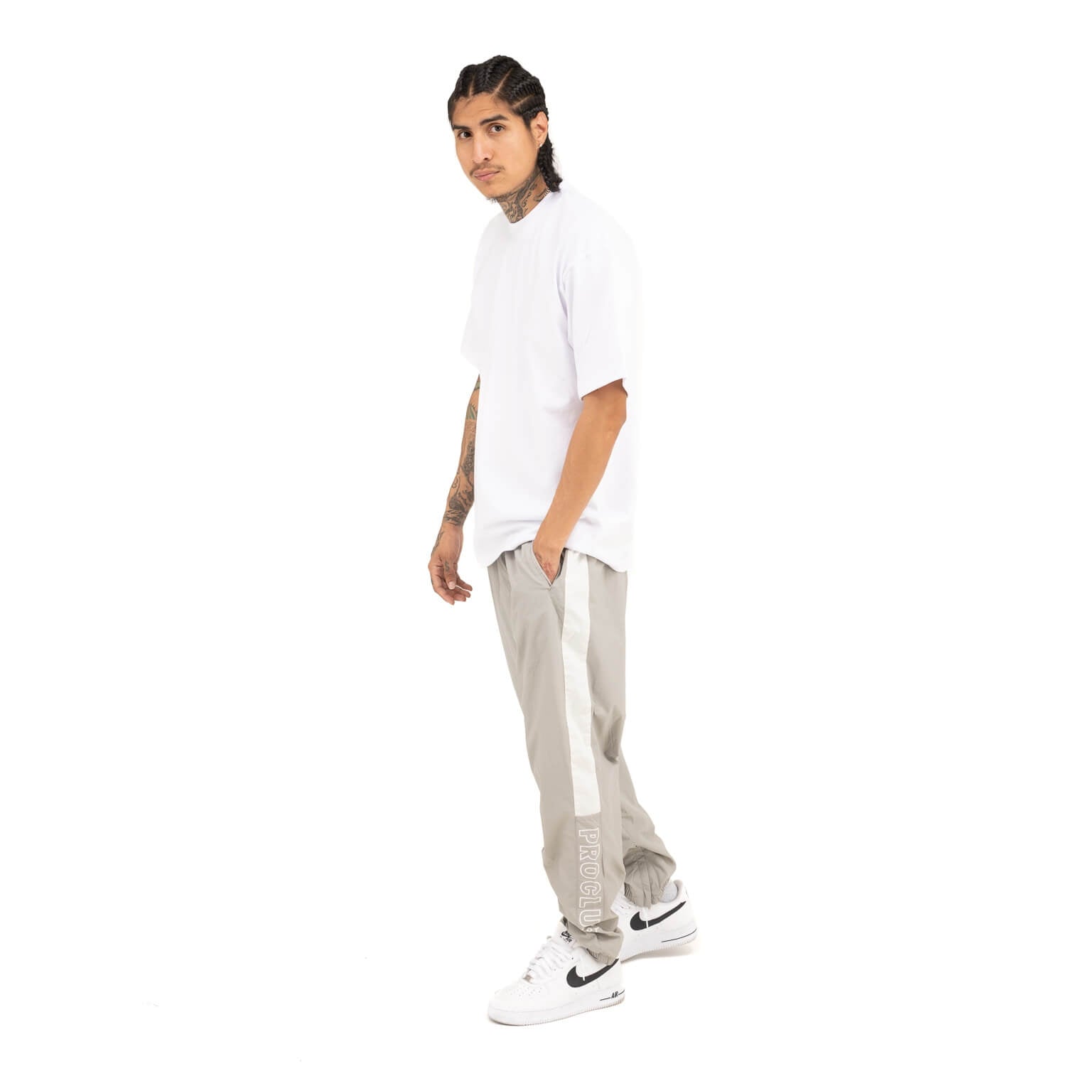 Pro Club Full Court Windbreaker Pants - Gray/White