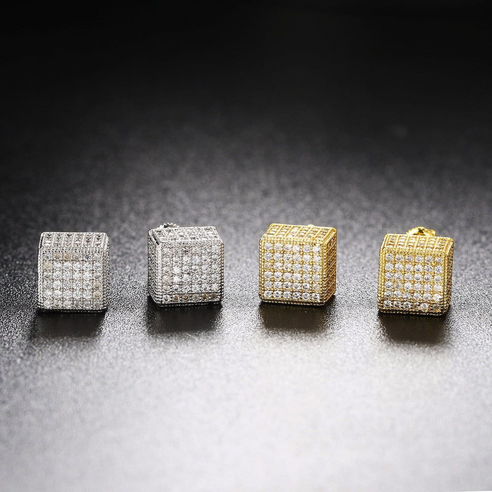 Full Square Diamond Cluster Stud Earring