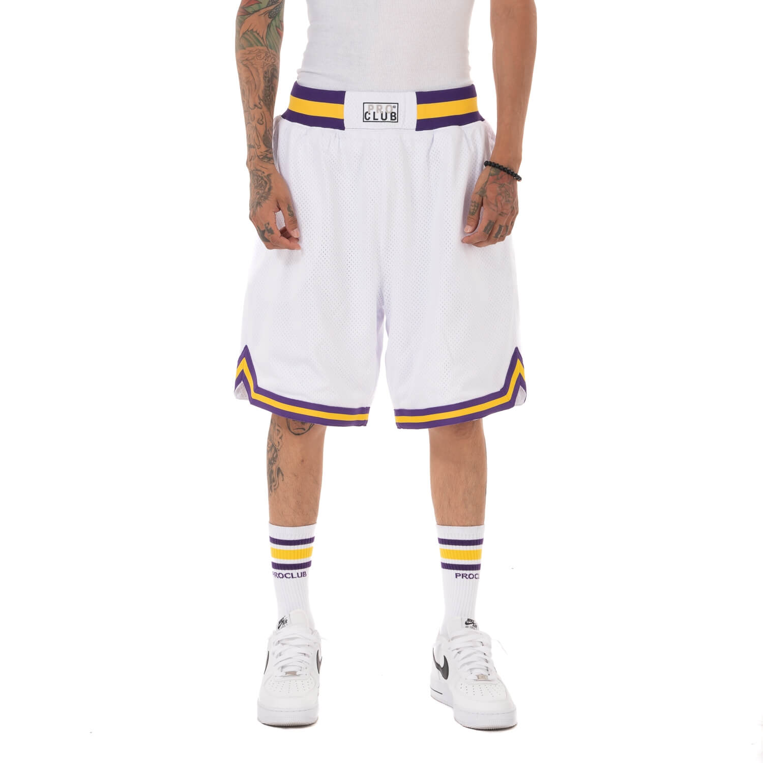 Pro Club Classic Basketball Shorts - White/Purple