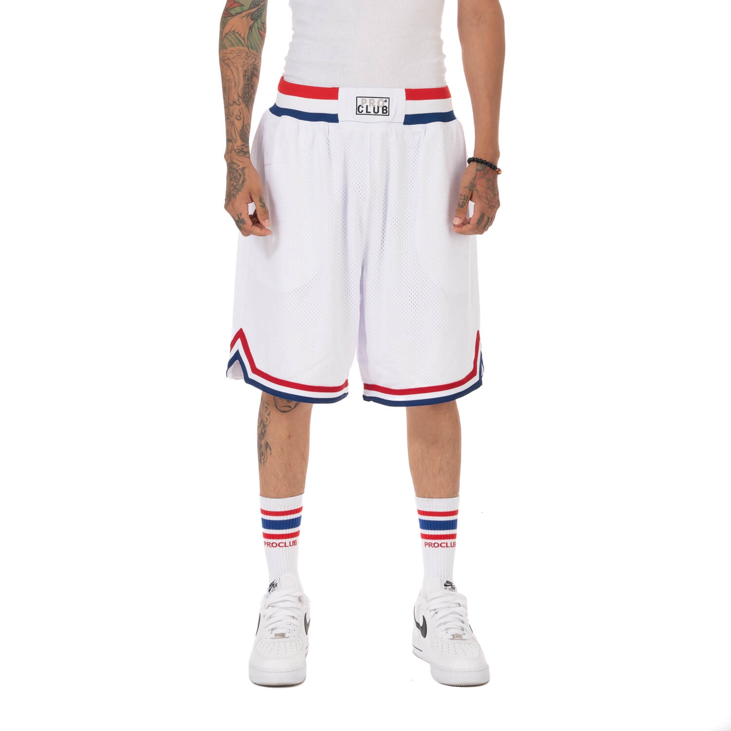 Pro Club Classic Basketball Shorts - White/Red/Blue